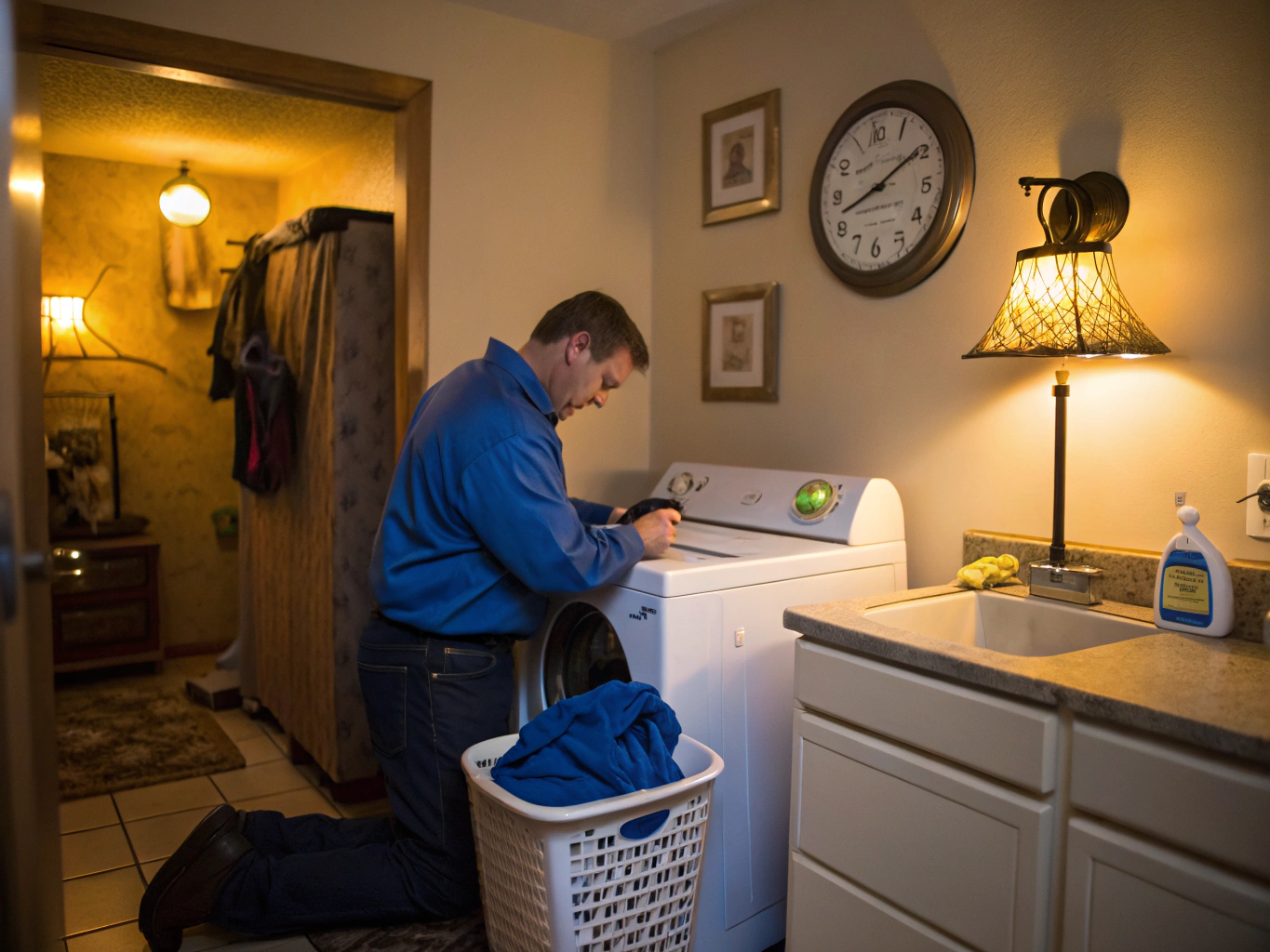 Service professional testing the heating element on an electric clothes dryer