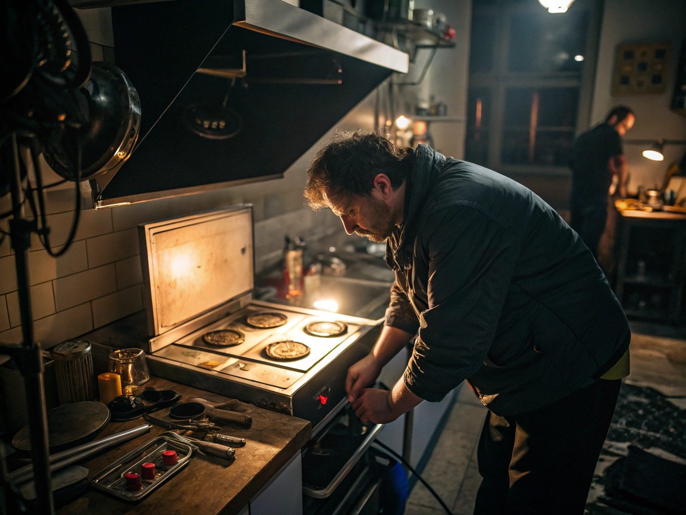 Technician calibrating high-end ceramic induction glass cooktop elements