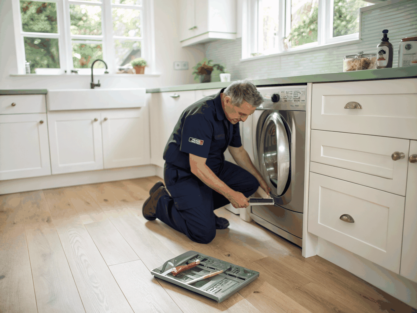 Technician repairing a Maytag home appliance in Jonesboro GA