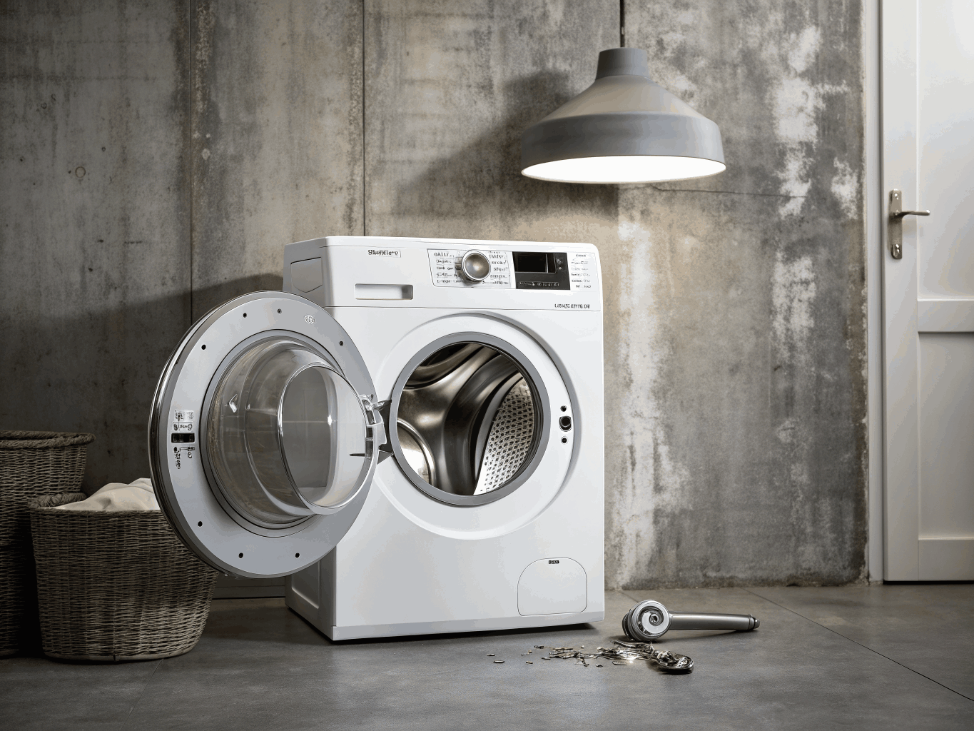 Technician repairing Samsung front load washing machine