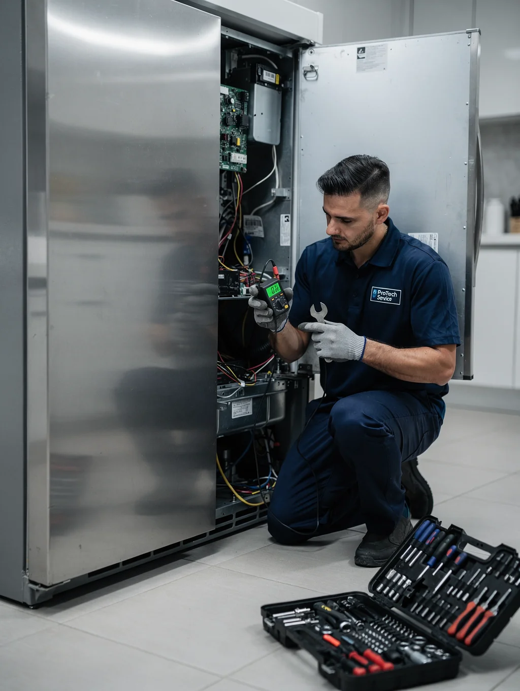 Certified technician servicing a residential refrigerator in Jonesboro