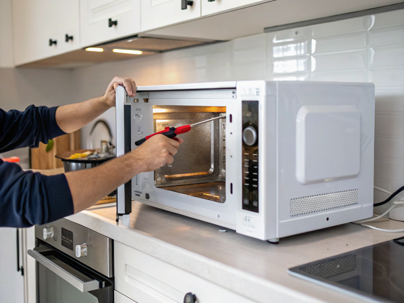 Over-the-range Whirlpool microwave oven mounted in modern kitchen